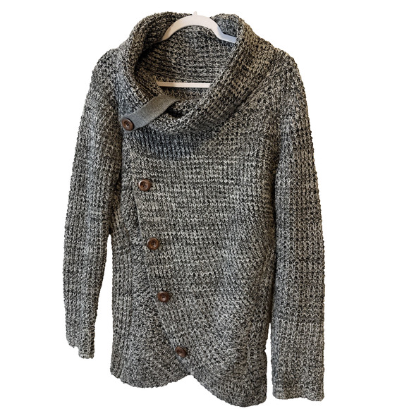 Boho Chic Women's L Faux Button Chunky Knit Pullover Cowl Neck Sweater Modern - Picture 2 of 11